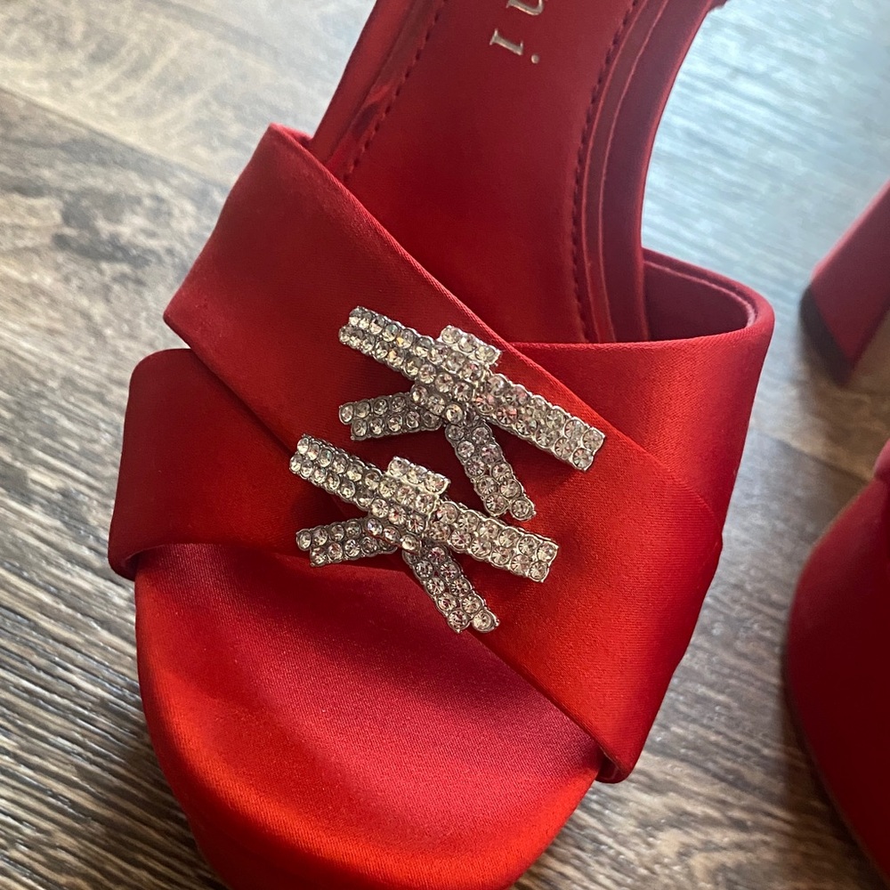 Gianni Bini Scarlet Satin Heels with Sparkling Accents - Picture 7 of 13